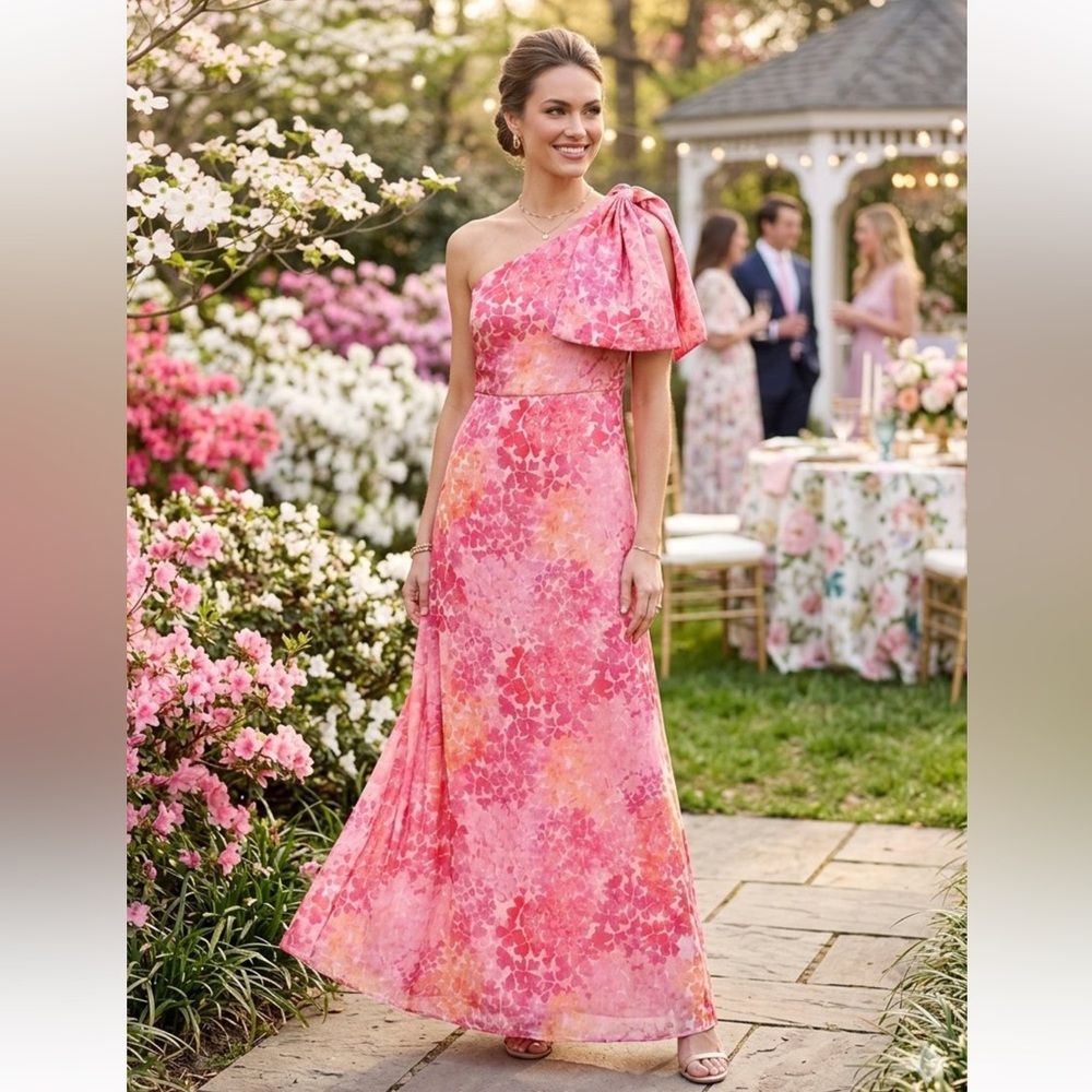 Sachin + Babi Pink and Coral One-Shoulder Maxi Dress